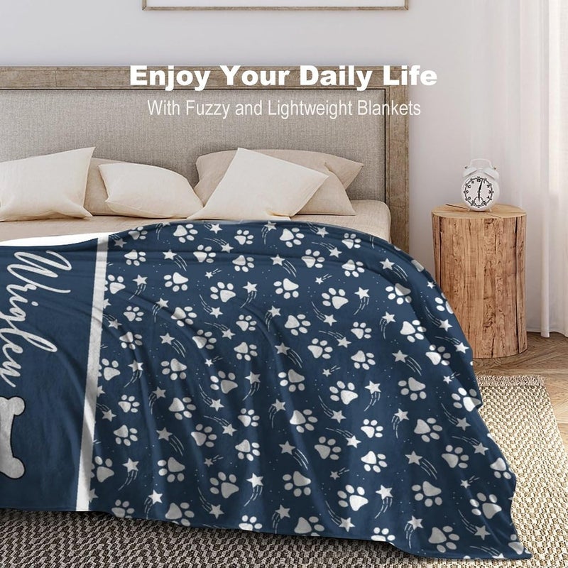 Artsadd Personalized Paw Print Dog Blanket with Pets Name, Custom Name Blanket for Small Dogs, Flannel Puppy Blanket, Memorial Gifts for Loss of Dog, Pet Loss Sympathy Remembrance Gifts - Image 2
